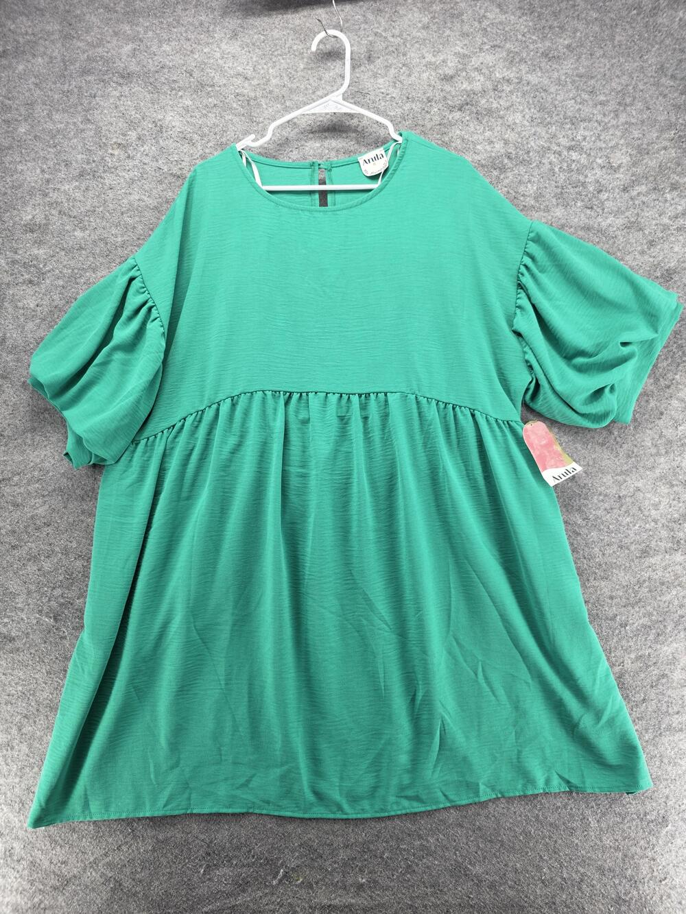 Arula Dress Womens 2X Green Trapeze & Swing Knee Length Round Neck Ruffle